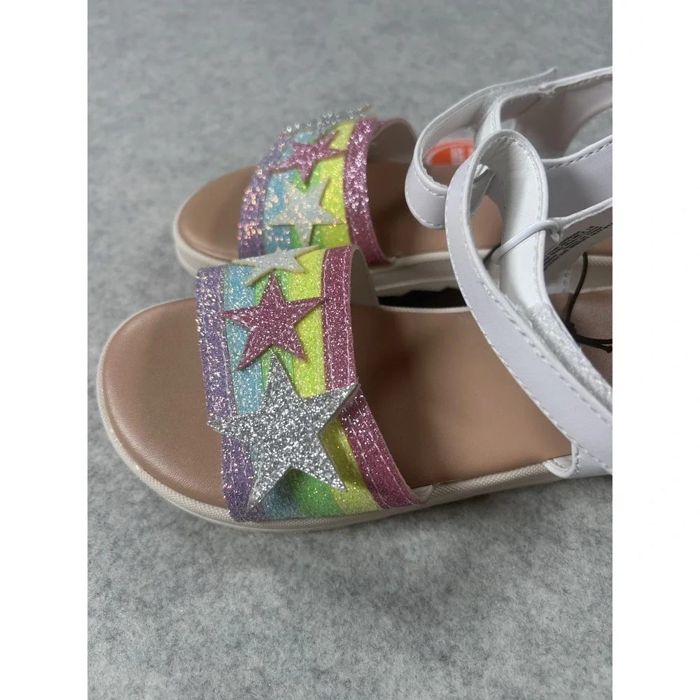 Wonder Nation Toddler Girls White Sandals Rainbow Stars Size 11 Adjustable NWT
